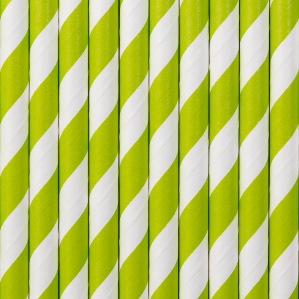 Trinkhalme Grün und Weiß gestreift aus Pappe Strohhalme 10 Stück