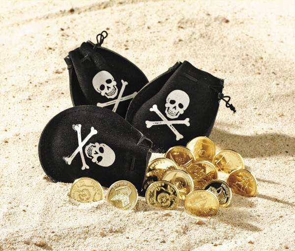 Piraten Goldsack mit Goldstücken Goldbeutel 12 Stück