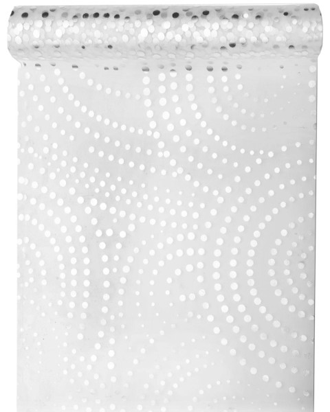 Tischläufer Weiß Transparent Kreismuster silberne Punkte 5m