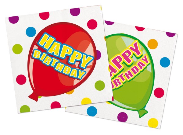 Happy Birthday Servietten mit bunten Luftballons 16 Stück