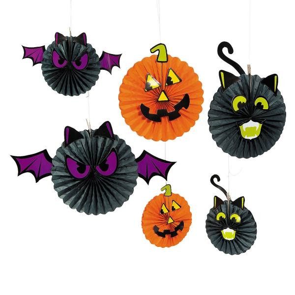 Halloween Deckendeko mit Fledermaus Kürbis Katze Motiv 6 Stück