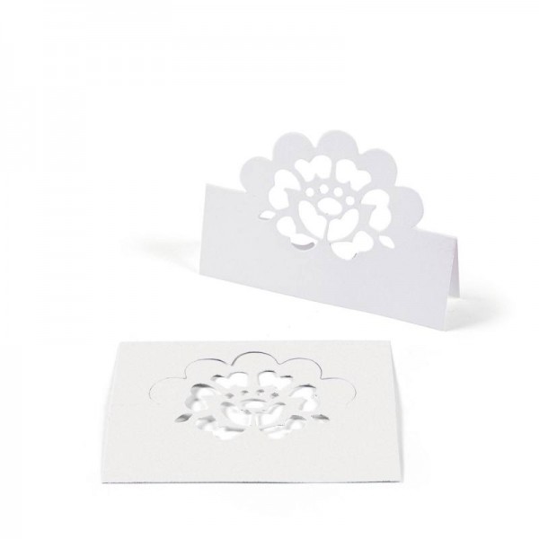Platzkartenhalter Namensschild mit Blumenmotiv Weiß 12 Stück