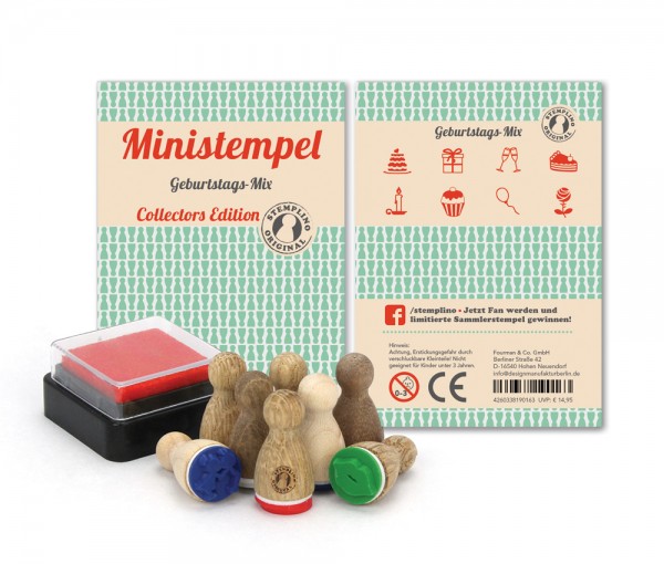 Holz-Stempel Geburtstags Mix 8 Stück mini