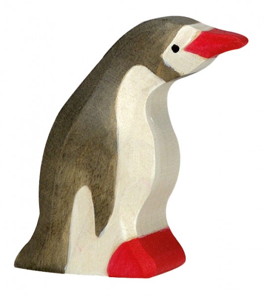 Holztiger Pinguin klein Kopf nach vorn Holzfigur