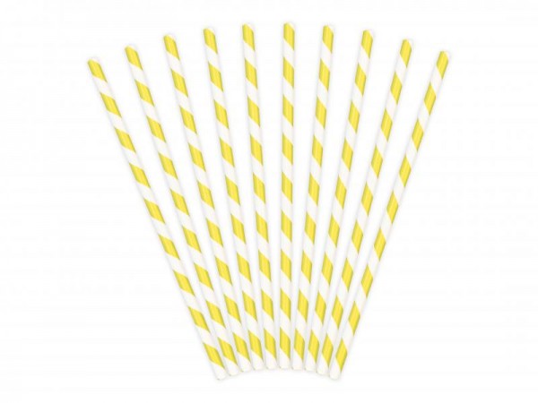 Trinkhalme Gelb und Weiß gestreift aus Pappe Strohhalme 10 Stück