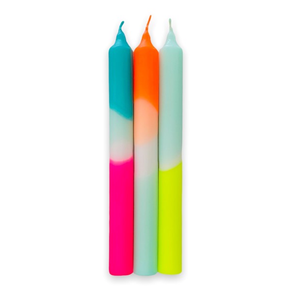 Kerzen-Set Dip Dye Neon Rainbow Kisses 3 Stück von pinkstories
