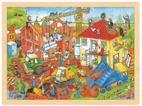 Puzzle aus Holz Einlegepuzzle Baustelle goki 96 Teile
