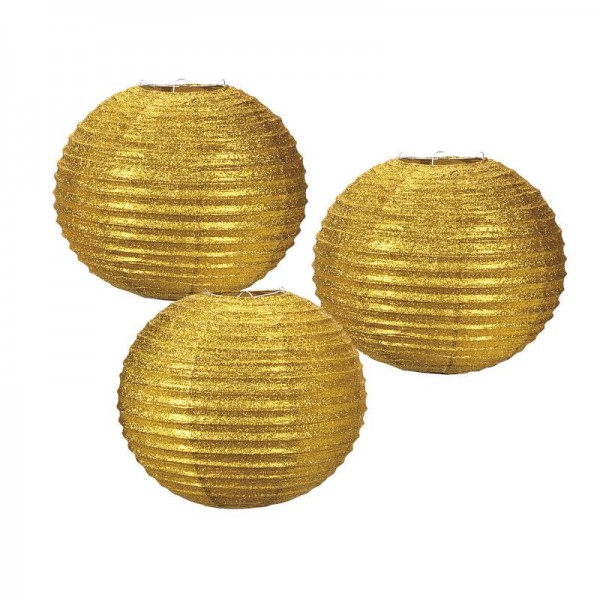 Lampion Laternenset gold glitzernd 30cm 3 Stück