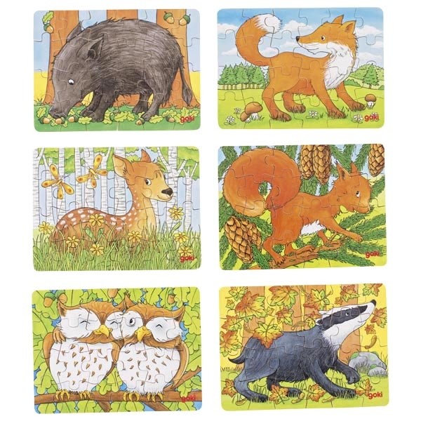 Holzpuzzle Tiere Mini-Puzzle Waldtiere 6 Stück