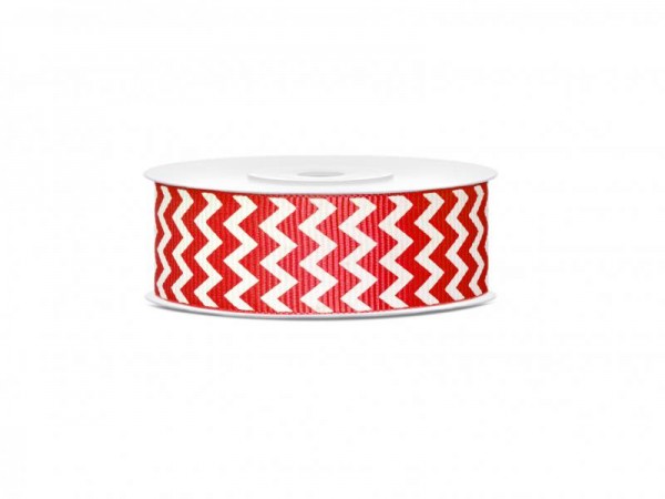 Geschenkband Schleifenband Rot und Weiß mit Zackenmuster 10m Rolle