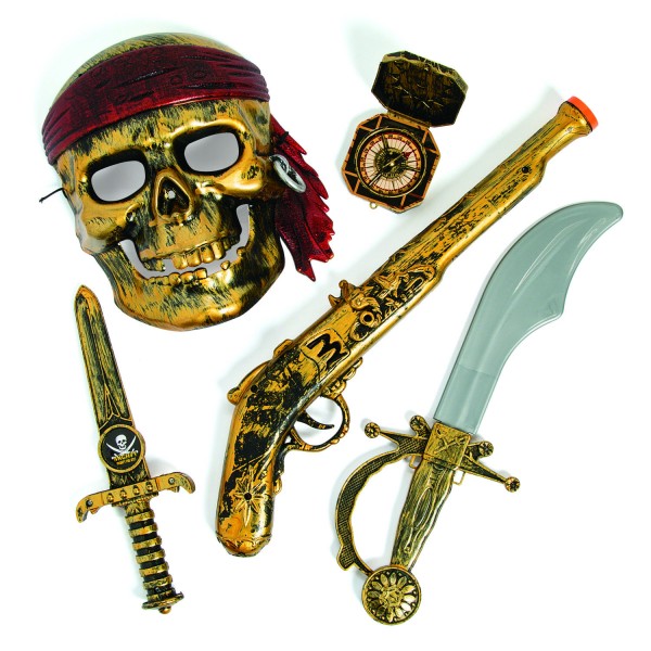 Piraten Party Set Maske Pistole Dolch Säbel und Kompass