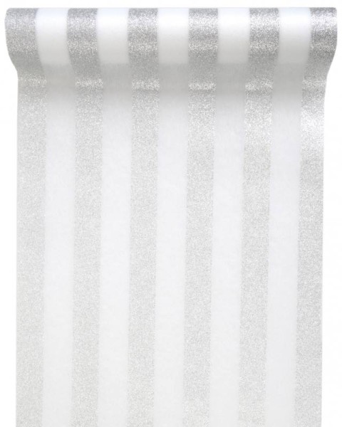 Tischläufer silber weiß gestreift Vlies 5 Meter Rolle