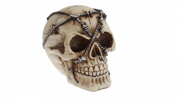 Halloween Horror Totenkopf Totenschädel mit Stacheldraht aus Resin