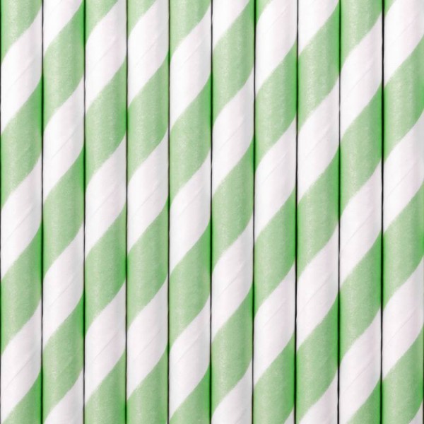 Trinkhalme Hellgrün Weiß gestreift aus Pappe Strohhalme 10 Stück