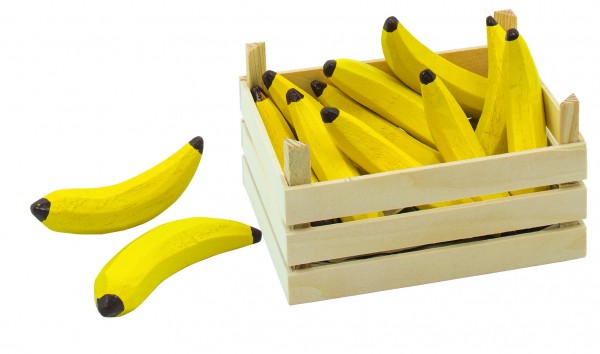 Holz-Bananen in Obstkiste für Kaufmannsladen Marktstand