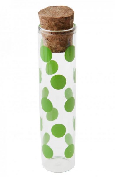 Reagenzglas für Gastgeschenke mit grünen Punkten 10cm 48 Stück