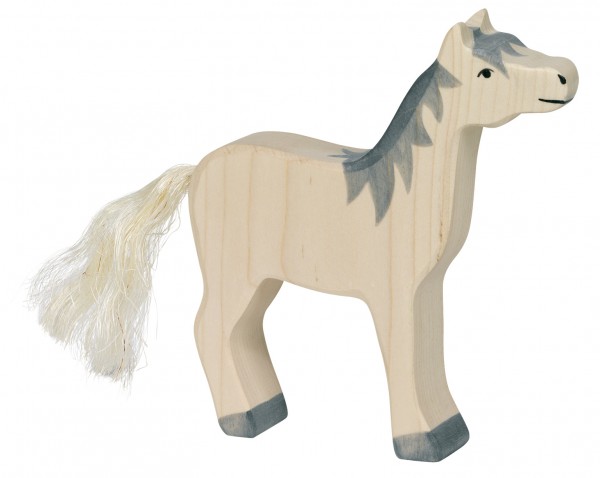 Holztiger Pferd Kopf hoch mit grauer Mähne Holzfigur