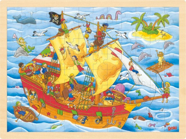 Einlegepuzzle Holzpuzzle Piratenschiff von goki 96 Teile