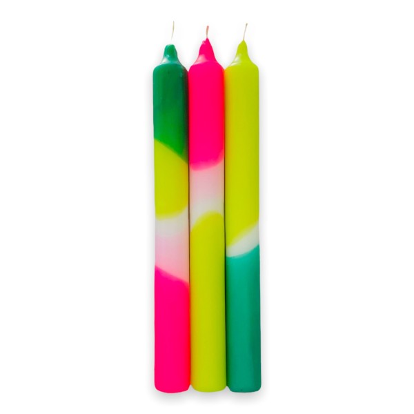 Kerzen-Set Dip Dye Neon Green Splash 3 Stück von pinkstories
