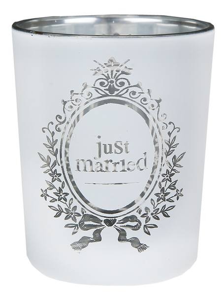 Just Married Teelichthalter Windlicht klein durchsichtig 2 Stück aus Glas