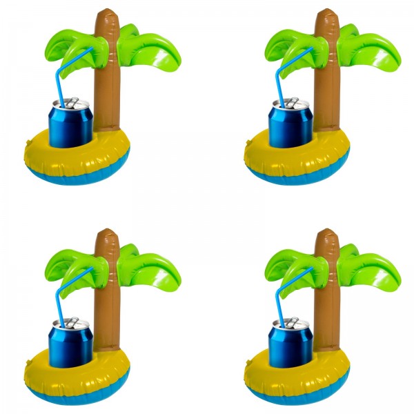 Getränkehalter Palme mit Insel aufblasbar 4 Stück Badespaß