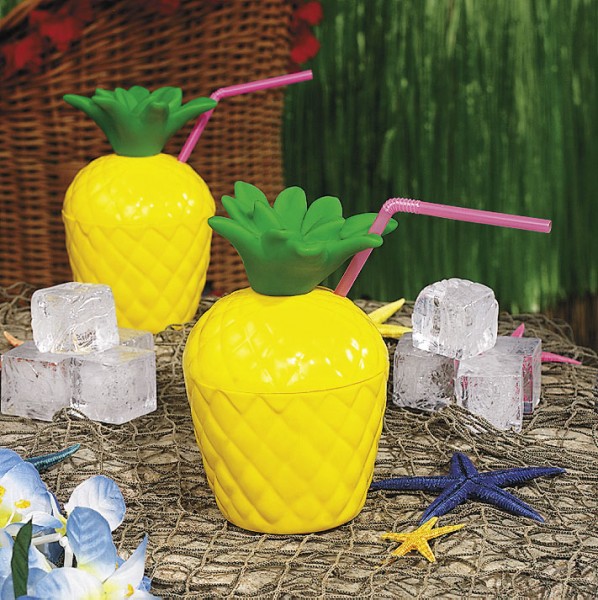 Ananas Trinkflasche für Beachparty Hawaii Hula Aloha Party 12 Stück
