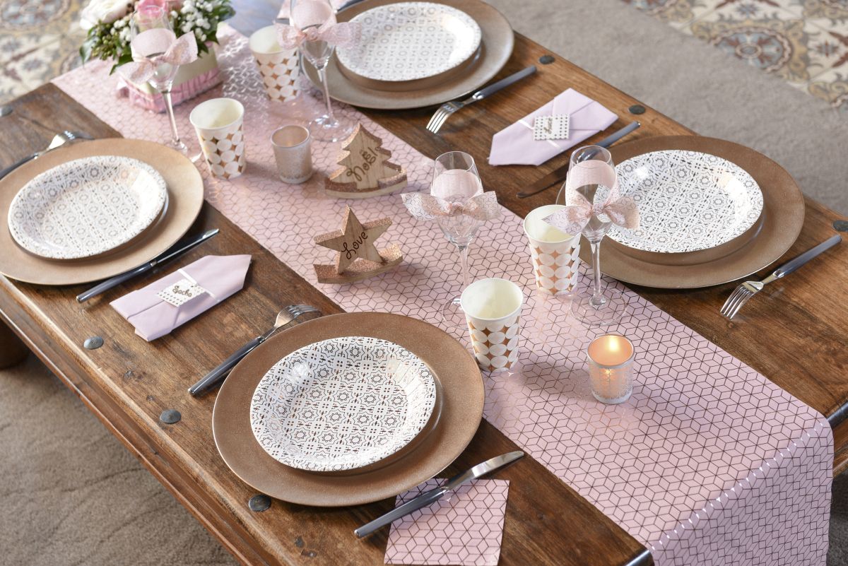 Rosa Kupfer | cama24 Hochzeit Tischläufer | mit Tischläufer | Baumwolle Muster Rose aus