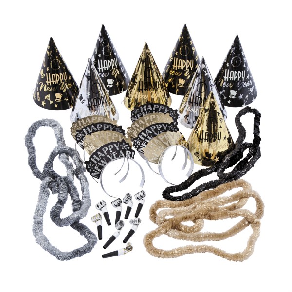 Silvester Partypaket Eleganz in gold, silber und schwarz für 25 Personen