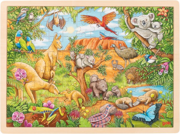 Puzzle aus Holz Einlegepuzzle australische Tierwelt goki 96 Teile