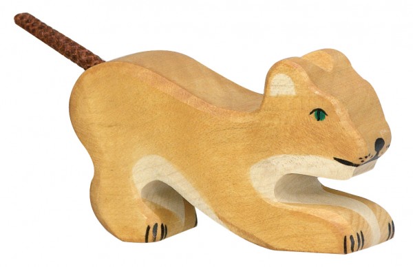 Holztiger Löwe klein spielend Safari Holzfigur