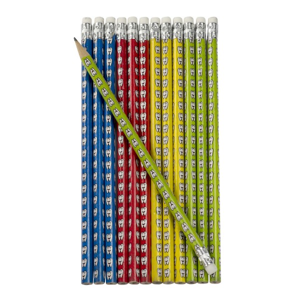 Zahn Zähnchen Bleistifte mit Radiergummi 12 Stück