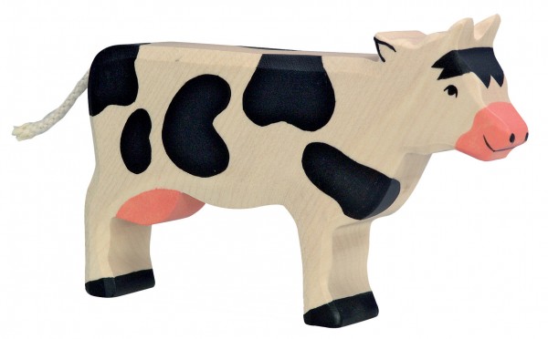 Kuh schwarz Bauernhof Holzfigur Holzspielzeug von Holztiger