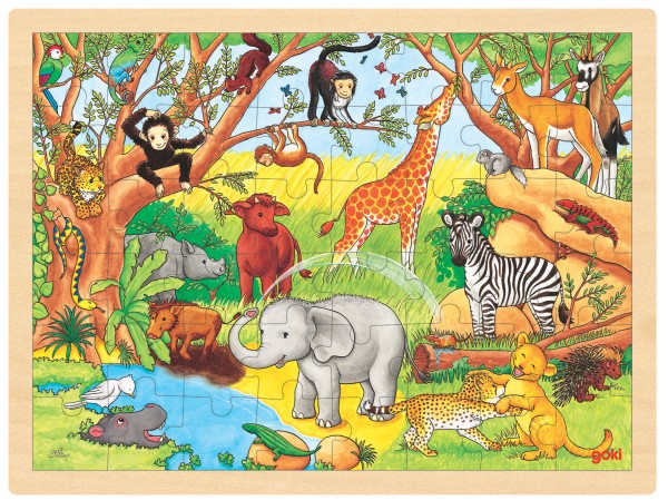 Puzzle aus Holz Einlegepuzzle Safari Afrika goki 48 Teile