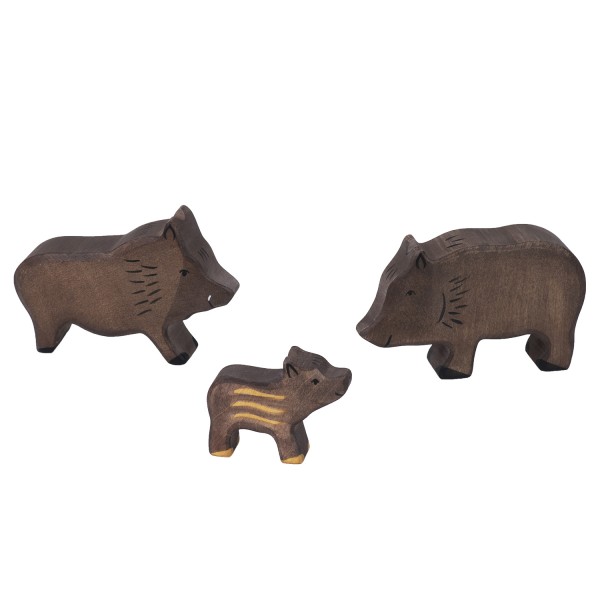 Holztiger Wildschwein Set mit 3 Holzfiguren