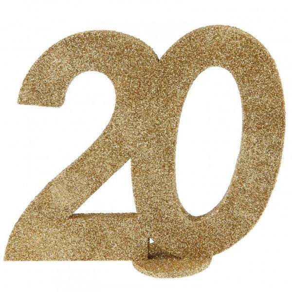 XXL Tischdeko Zahl 20 Geburtstag Gold Glitzer 1 Stück