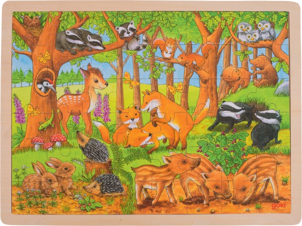 Holz-Puzzle Einlegepuzzle Tierkinder im Wald goki 48 Teile