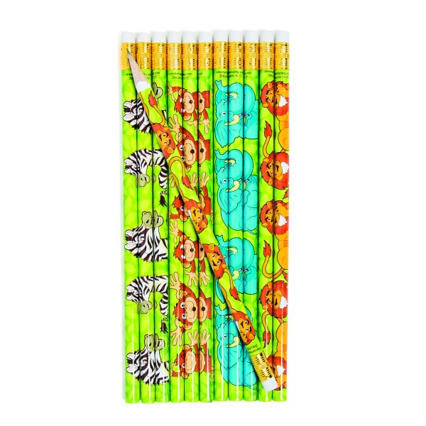 Safari Bleistift mit Tiermotiven und Radiergummi als Mitgebsel 12 Stück