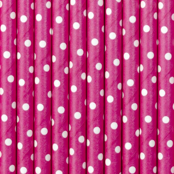 Trinkhalme Pink mit weißen Punkten aus Pappe Strohhalme 10 Stück